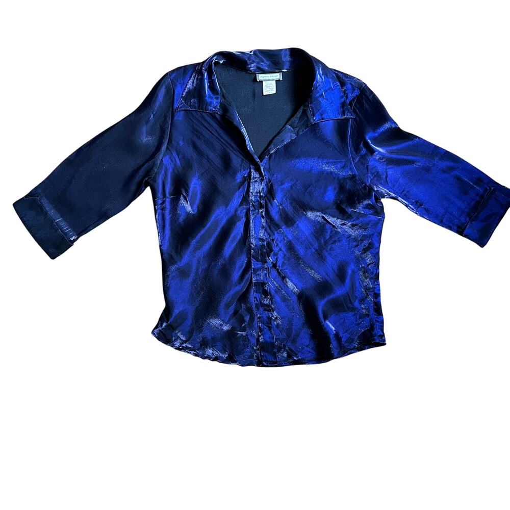 Vintage "AQUA BLUES"  Vintage Metallic Purple Button Down Top Size L